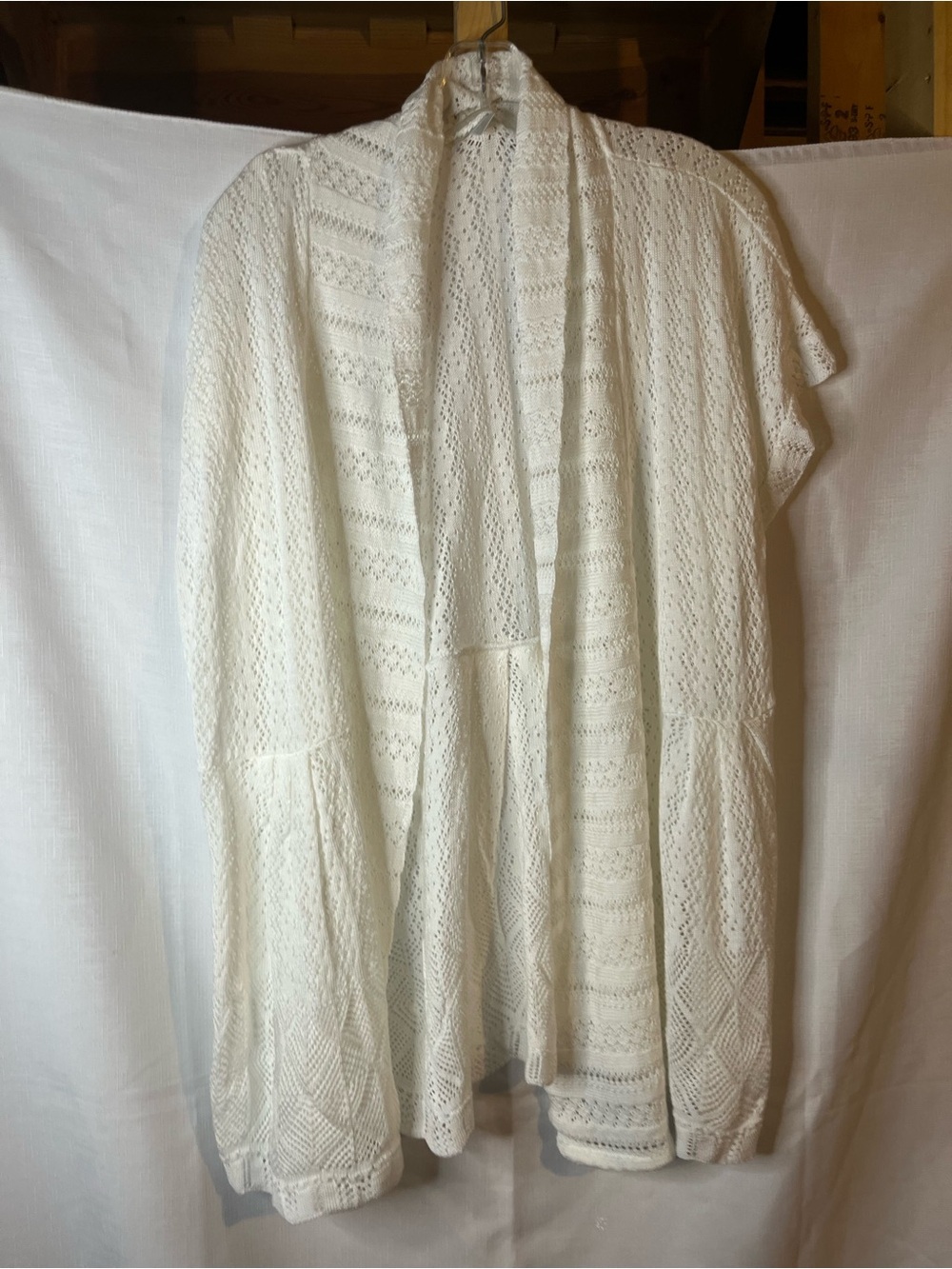 dressbarn Cream Open-Front Knit Cardigan